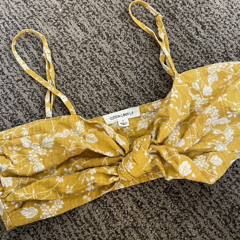 cropped yellow floral tie tank